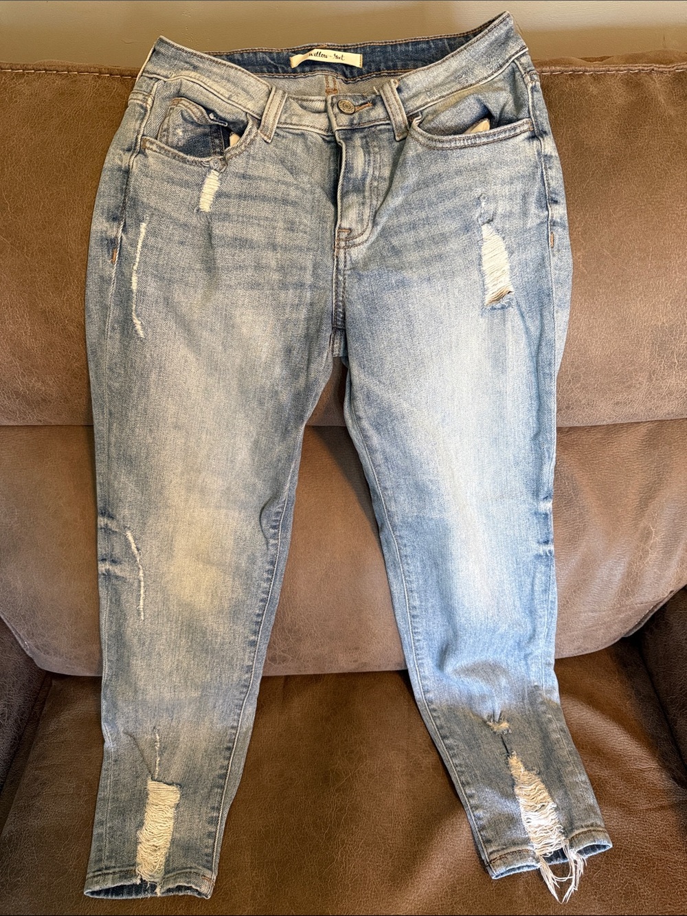 Light Blue Distressed Cropped Girlfriend Jeans - Women's Ankle Denim